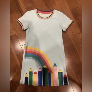 White Kids Dress with Rainbow Pencil Print